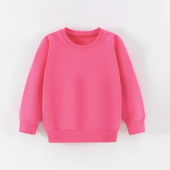 Unisex Kids Solid Crew Neck Sweatshirt, Fashion Casual Long Sleeve Loose Pullover Tops Daily Wear Top For Boys Girls Hot Pink 9-10 Years