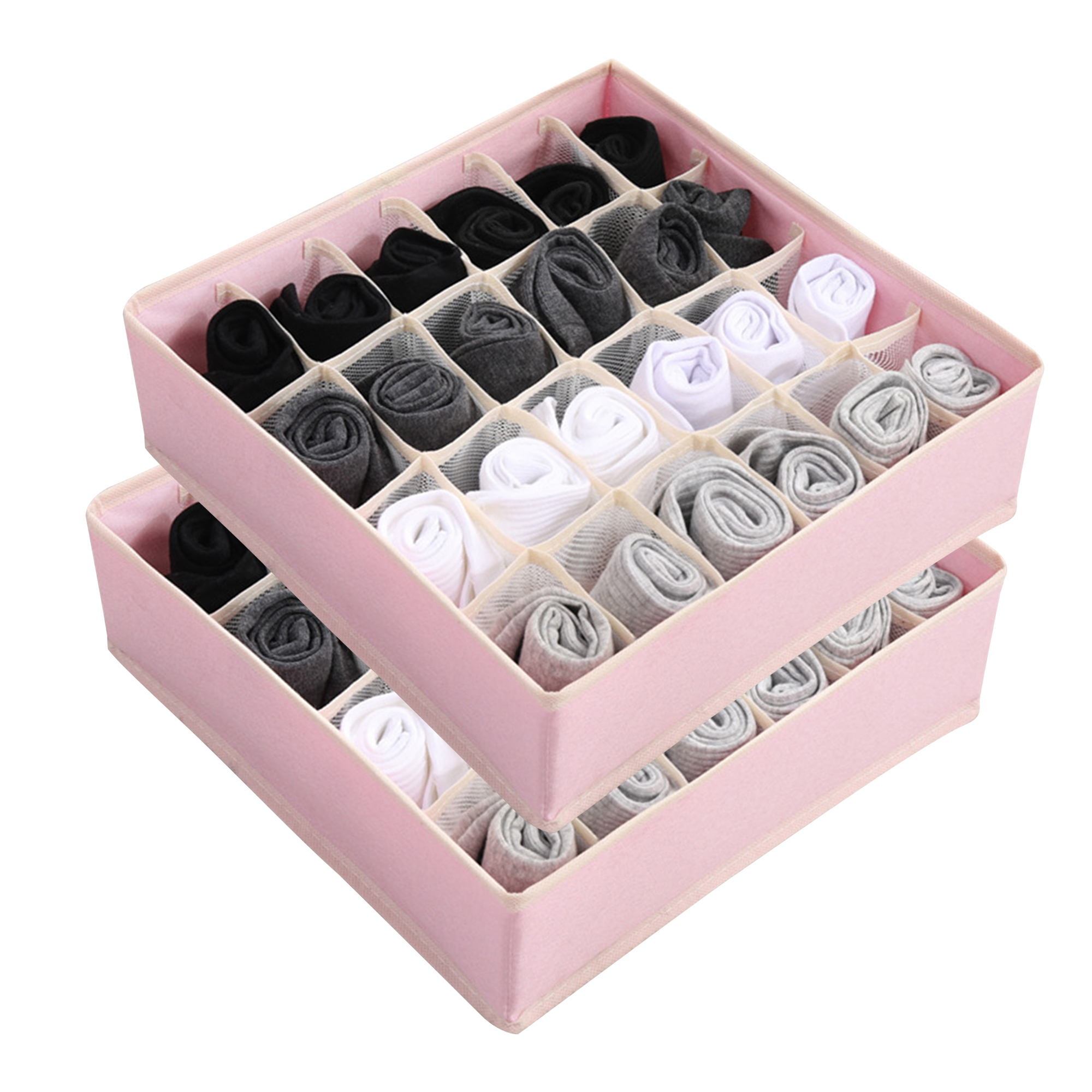 Set of 2 Drawer Organizer, Non-Woven Fabric Divider Drawer Organizer 24 Cells, Collapsible Storage Boxes for Socks, Underwear, Ties, Scarves（Pink） - image 1 of 5
