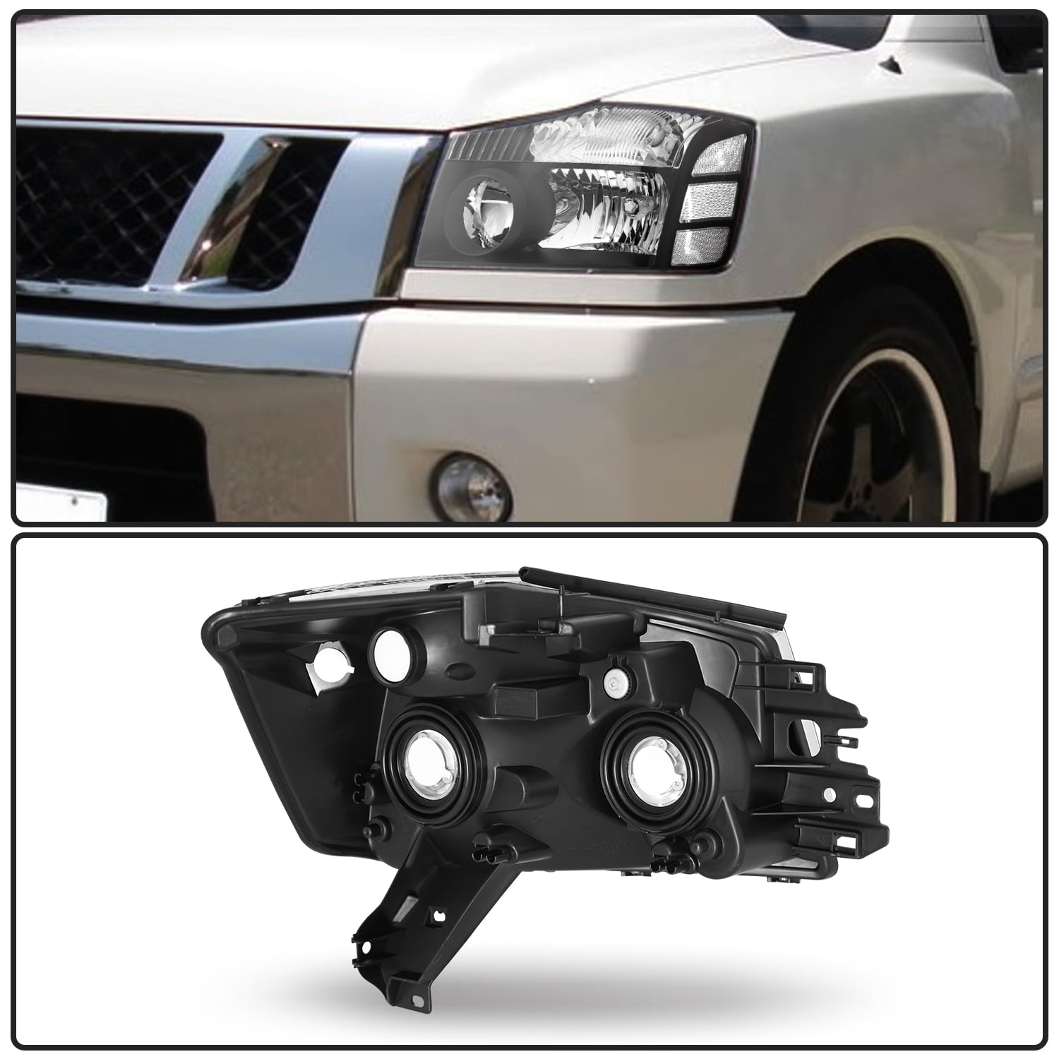 For 2004-2015 Nissan Titan/04-07 Armada Black Headlights Headlamps Left+Right