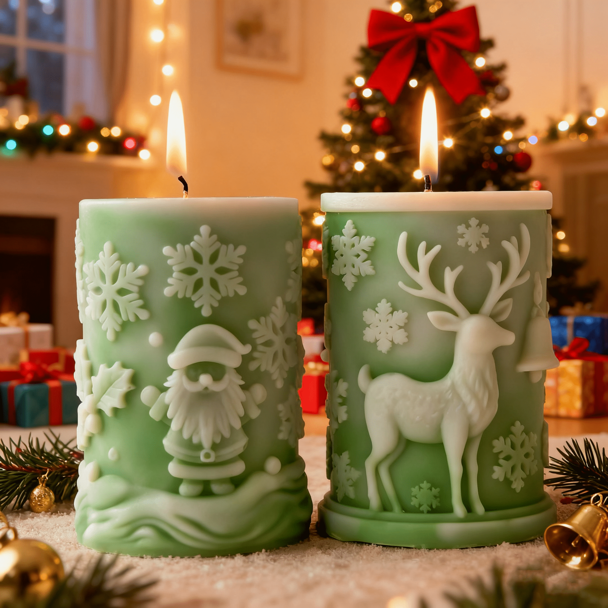 JDH silicone 3PCS Christmas Candle Molds Christmas Decorations And Ornaments Silicone Mold DIY Christmas Snowflake Cylinder Aromatherapy Candle for DIY Home Decoration Supplies