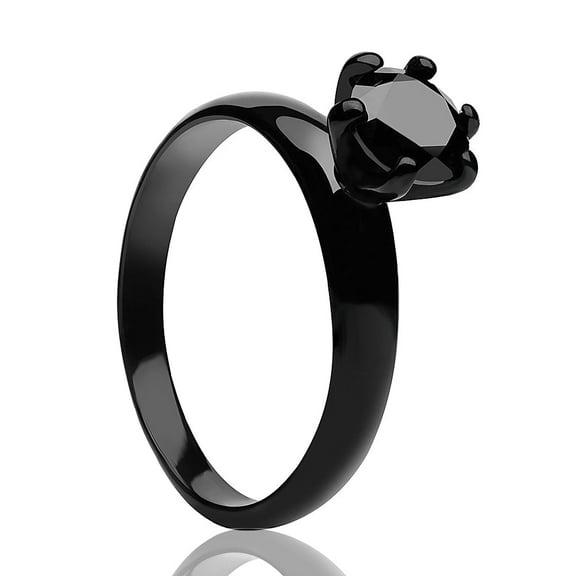 Black Titanium Wedding Ring,Solitaire Wedding Ring,CZ Wedding Ring,Engagement Ring,Ladies Solitaire Ring