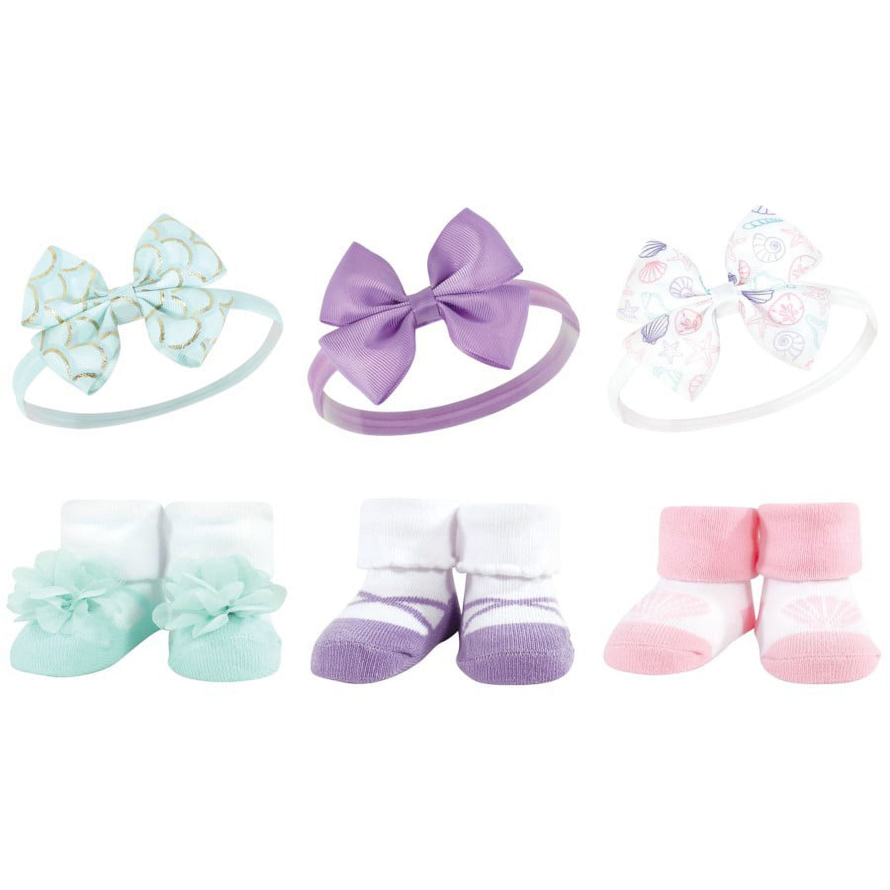 Hudson Baby Infant Girl 12Pc Headband and Socks Giftset, Purple Rainbow Mermaid, One Size
