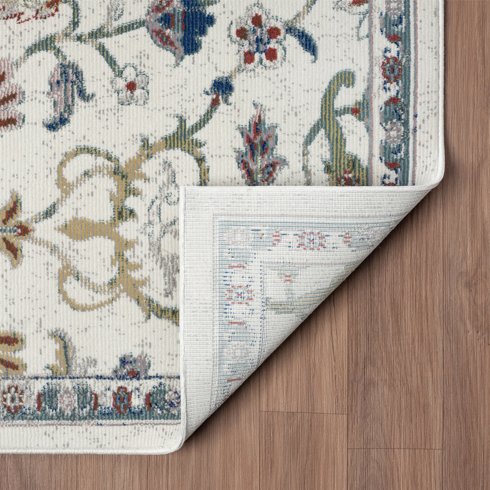 LR Home Ada 7'9" x 9'9" Ivory Distressed Floral Indoor Area Rug
