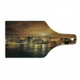 thumbnail image 1 of Cityscape Cutting Board, Manhattan at Sunset New York from Brooklyn Reflections Seaport Scenery Print, Tempered Glass Cutting and Serving Board, Wine Bottle Shape, Orange Black, by Ambesonne, 1 of 1