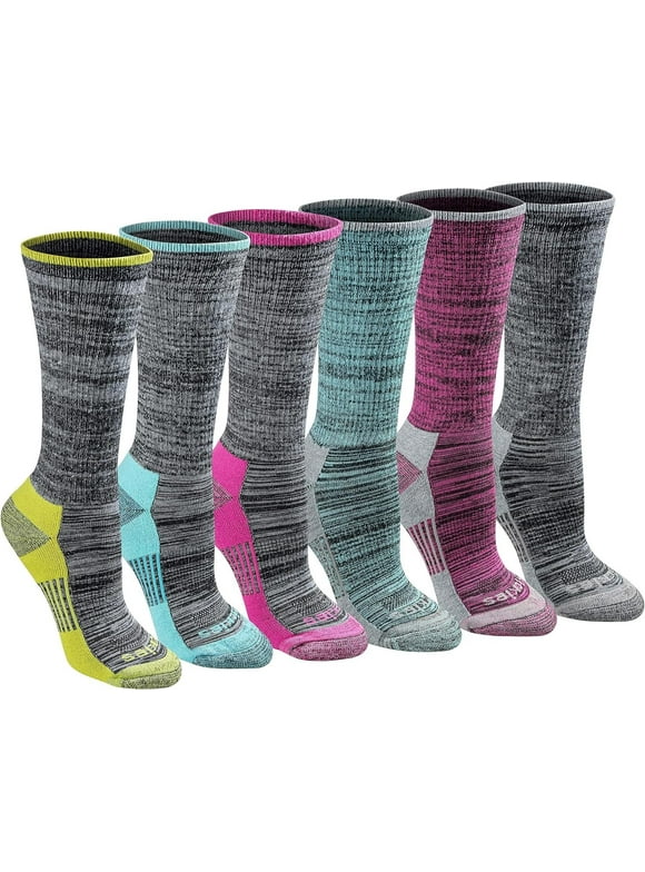 Dickies Women's Dri-Tech Moisture Control Crew Socks Multipack, Black Heathered 6 Pairs, Shoe Size: 4-6