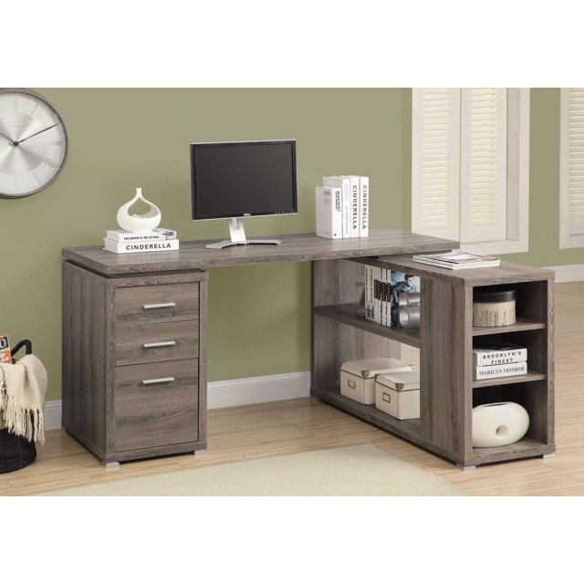 Monarch Specialties Computer Desk, Home Office, Corner, Left, Right Set-up, Storage Drawers, L Shape, Work, Laptop, Laminate, Brown, Contemporary, Modern