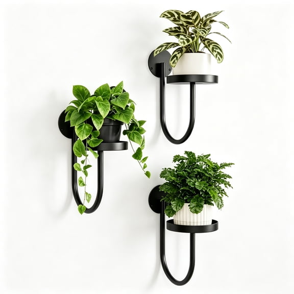 JOWBOOW Metal Wall Plant Holder 5.5 in Deep Display Shelf 3 Pack Black