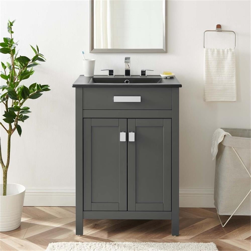 Modway Laguna 24" Modern Wood/Ceramic Bathroom Vanity in Gray/Black