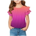 thumbnail image 2 of Delliss Girls T-shirts Ruffle Short Sleeve Summer Gradient Pleated Crewneck Casual Tops Tees Blouses, 2 of 6