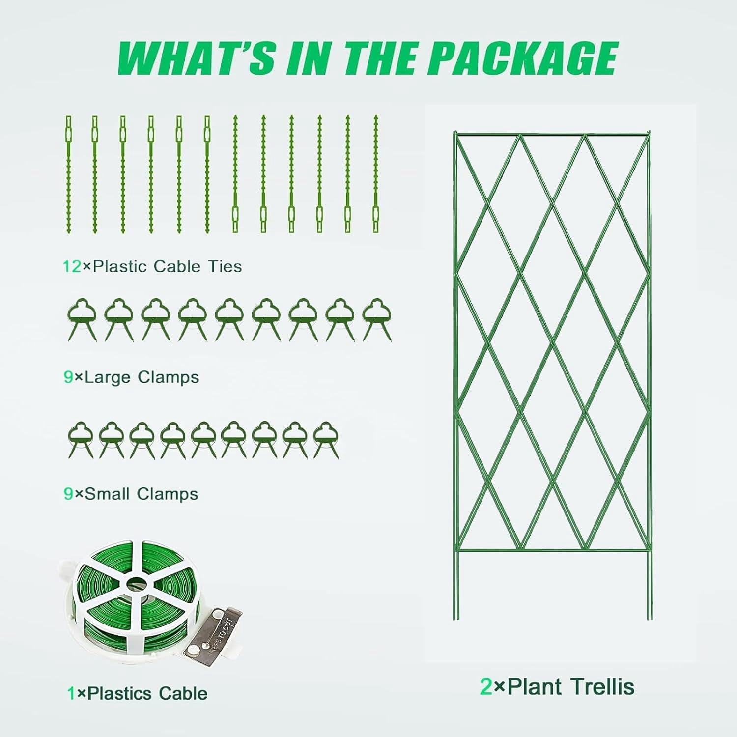 Cucumber Trellis, 2 Pack Metal Foldable A Frame Garden Trellis for Raised Bed Climbing Plants, Vegetables, Includes Plant Support Clips, Twist Ties, Plastic Ties, A Frame Trellis, Green