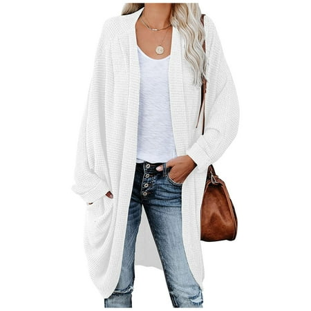 

Women Cardigan Sweater Breathable Basic Cozy Knit Long Cardigan White Xxl
