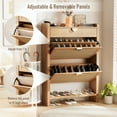 thumbnail image 5 of Shoe Cabinet with 2 Flip Drawers, Entryway Storage Organizer, Hidden Shoe Rack Narrow Freestanding Design Natural Oak, 5 of 9