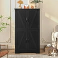 thumbnail image 3 of TEENFON Farmhouse Storage Cabinet with 2 Adjustable Shelves, Bathroom Storage Cabinet with 4 Doors, Cupboard for Kitchen, Living Room, Black, 3 of 18