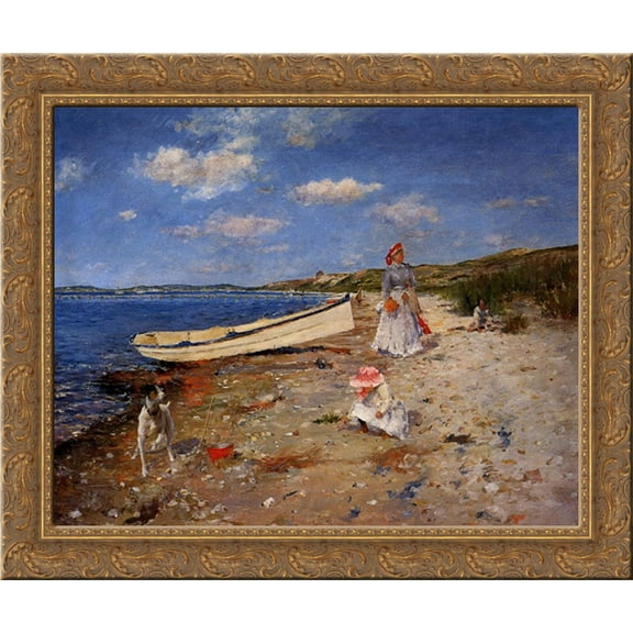 A Sunny Day at Shinnecock Bay 23x20 Gold Ornate Wood Framed Canvas Art by Chase, William Merritt
