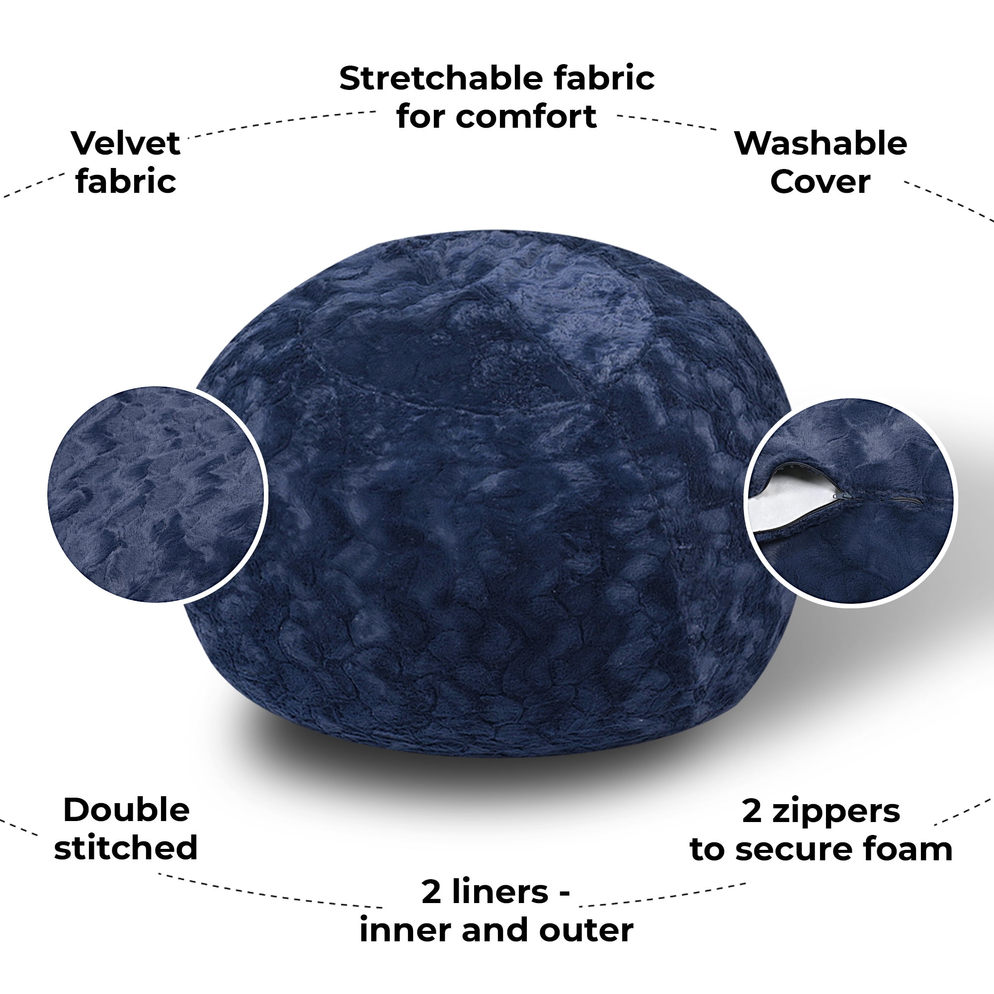 Yoneston 5ft Faux Fur Bean Bag Chair, Plush Bean Bag with Washable Cover & Dual Liners for Kids Adults Bedroom Living Room, Blue