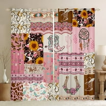 Western Cowgirl Curtains & Drapes Southwestern Hat Printed Curtains,Cute American Wild Blackout Curtains Cow Sunflower Decor Boho Striped Aztec Patchwork Window Curtains 38''Wx54''L