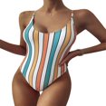 thumbnail image 1 of Women‘s Striped One-piece Swimsuit Color Blocking Sling Swimwear, 1 of 5