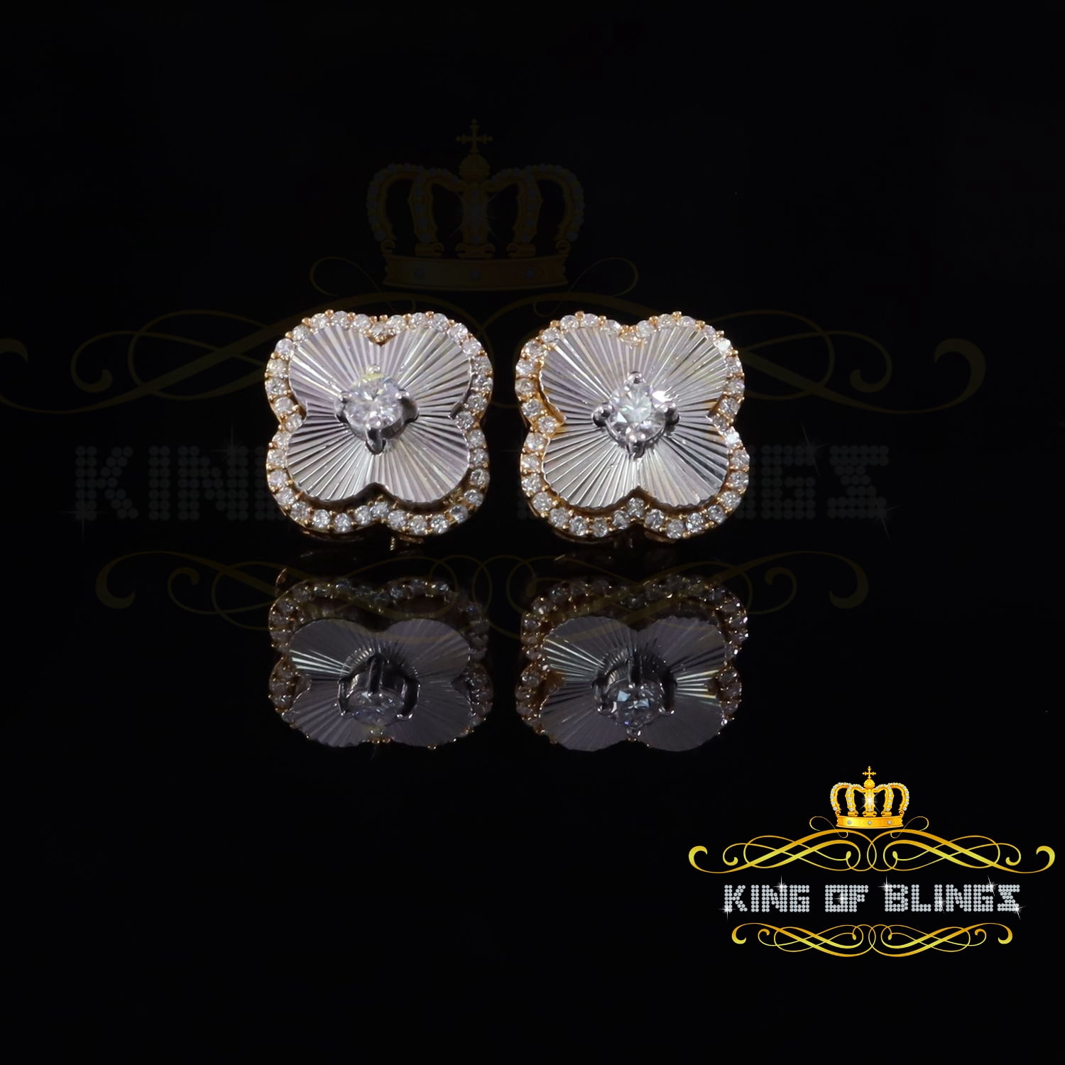 King of Bling's 925 Yellow Silver0.66ct VVS 'D' Moissanite Square Stud Earring Men's/Womens