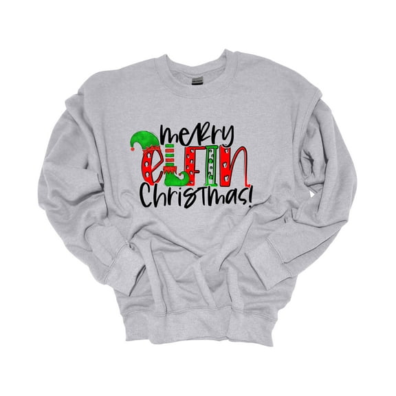 Unisex Christmas Sweatshirt Merry Elfin Christmas Festive Holiday Crewneck Sweatshirt-Sports Grey-xxl