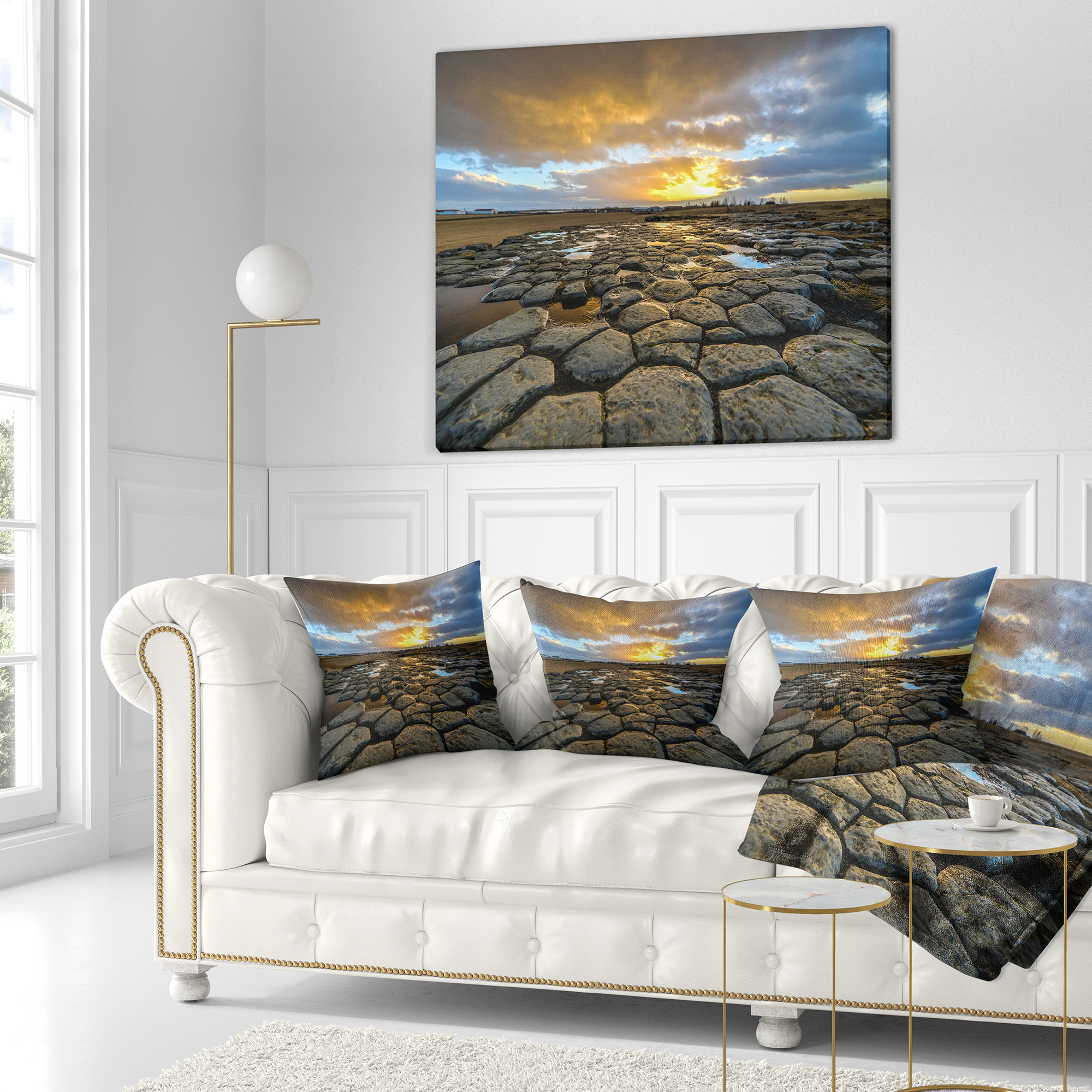 Designart Kirkjugolf Church Floor at Sunrise - Seascape Throw Pillow - 16x16