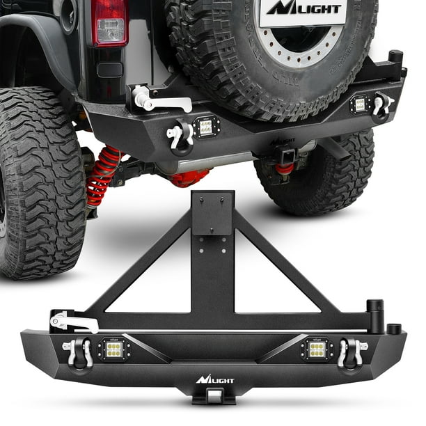 Nilight JK53A Rear Bumper & Spare Tire Rack & Hitch Receiver w/2 LED
