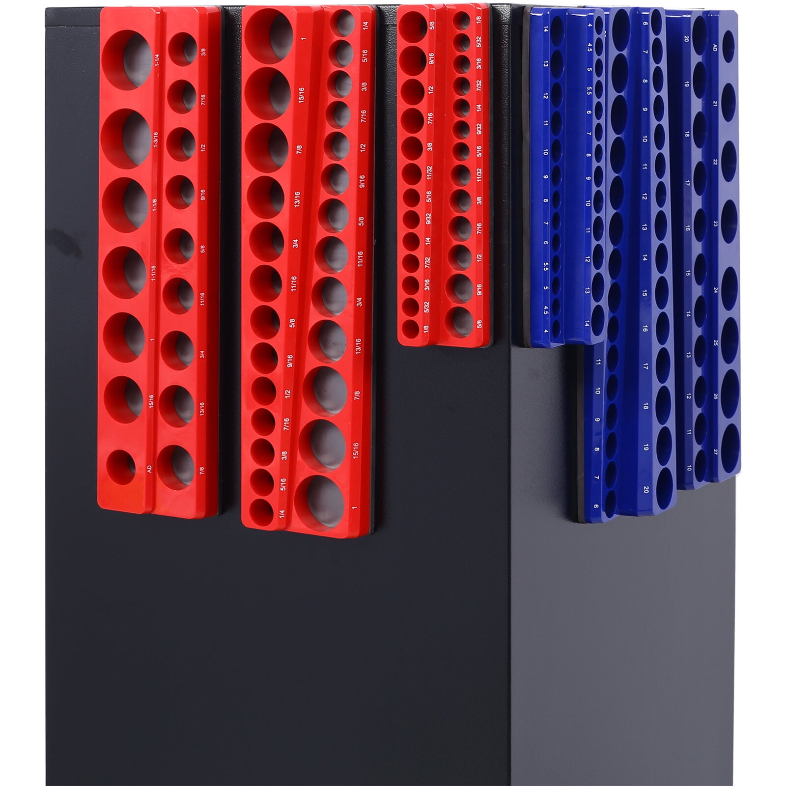 Magnetic Socket Organizer Set, 6-Piece Socket Holder Set Includes 1/4", 3/8", 1/2" Drive Metric SAE Socket Trays, Holds 141 Pieces Standard Size and Deep Size Sockets(Socket not Included),red and bl