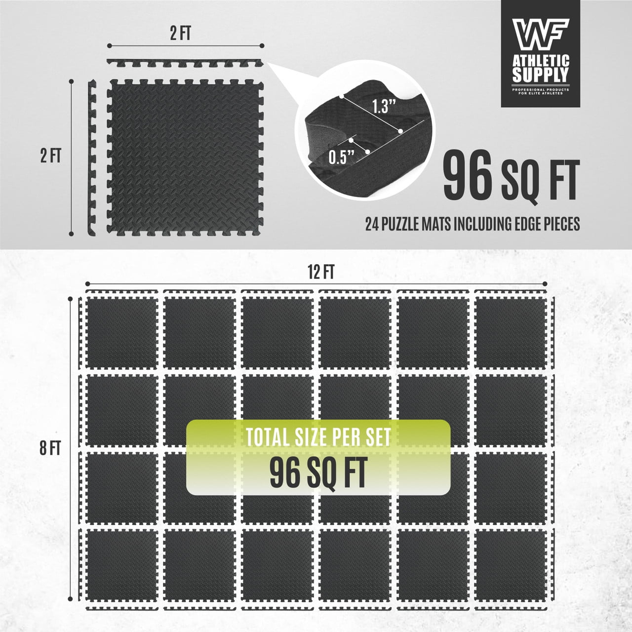 WF Athletic Supply 96 SQ.FT Diamond Pattern 3/4-Inch Thickness Interlocking Exercise Foam Mats, Extra Thick Eva Foam Flooring Tiles, Gym Fitness Equipment Mat, Home Protective Flooring Cushion, Black