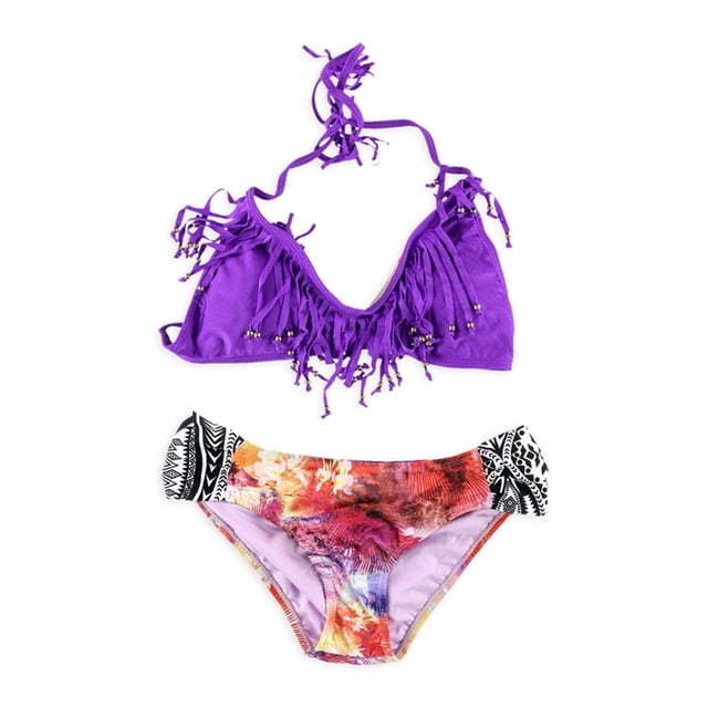 Bikini de 2 piezas con flecos laterales y flecos para mujer de Raisins, Púrpura, Mediano
