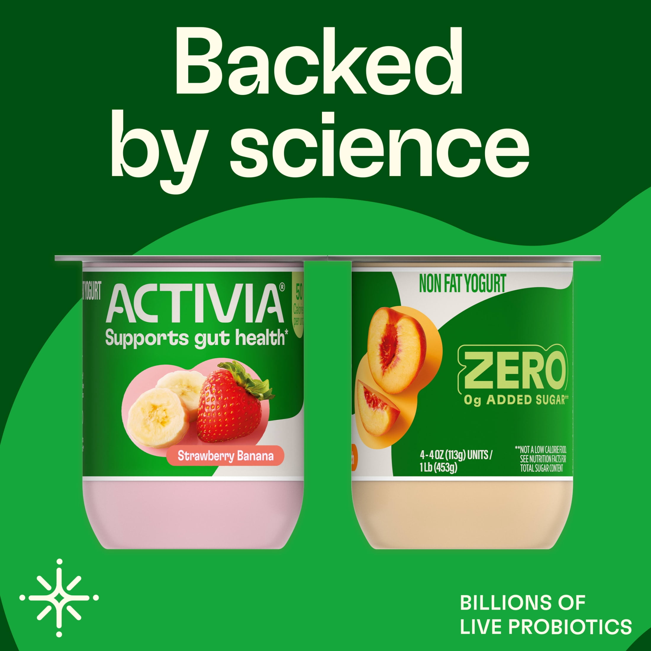 Activia ZERO 0g Added Sugar Strawberry Banana and Peach Nonfat Probiotic Yogurt Cups, Helps Support Gut Health, 4 oz, 12 Count
