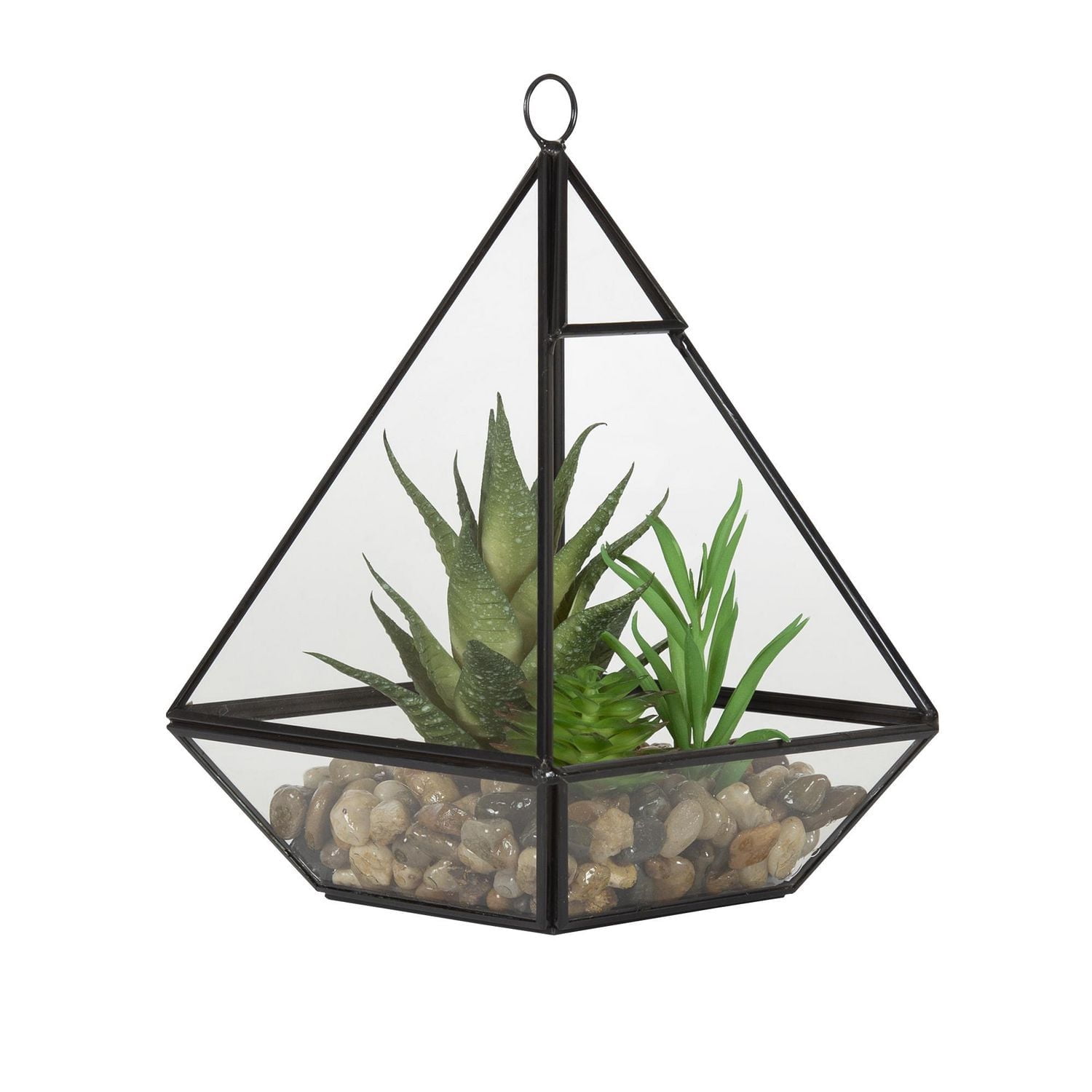 DesignOvation Terrarium de table en verre de 22,8 cm de haut avec trio de succulentes artificielles