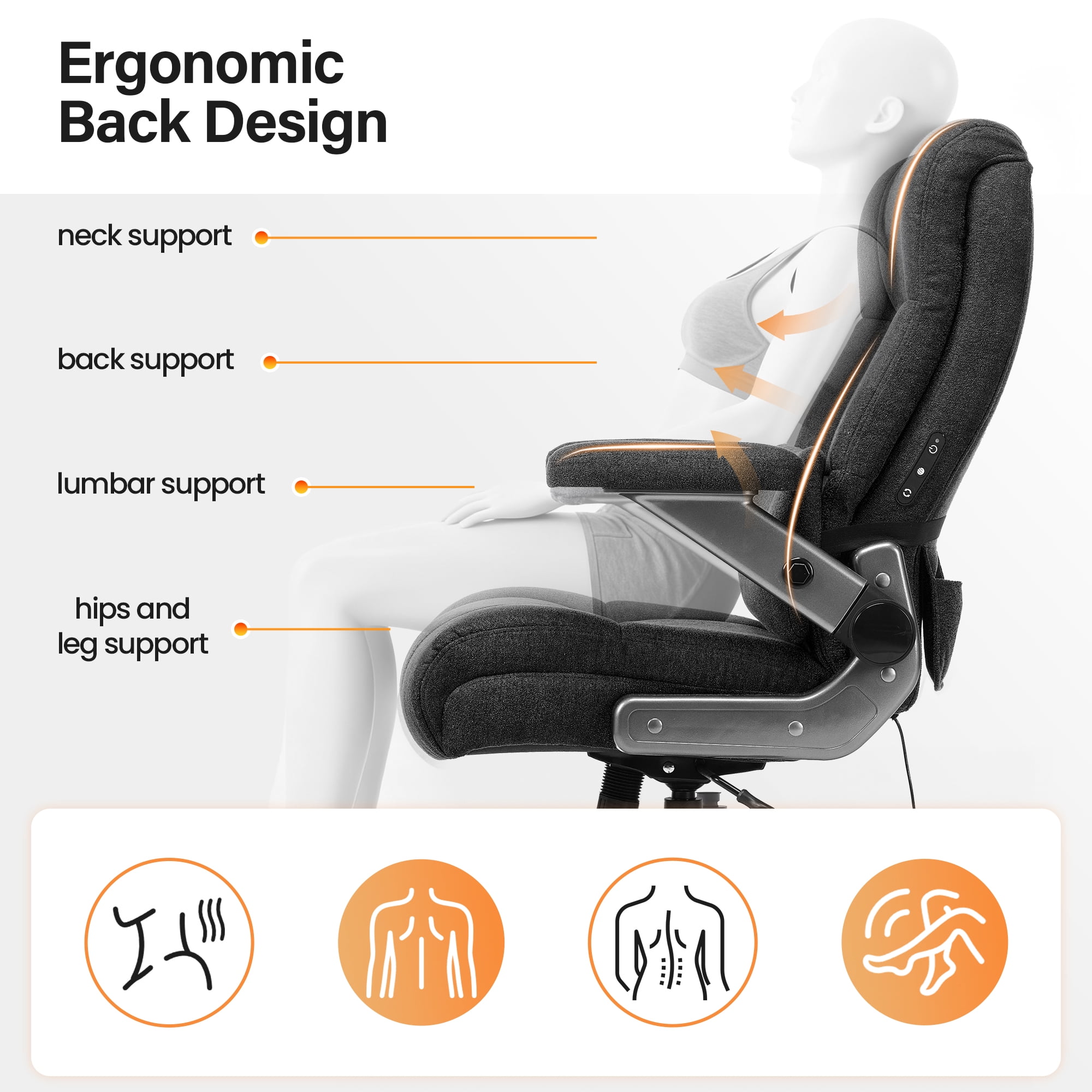 EOP 23.62'' Extra Wide Office Chair, 600 Lbs Big and Tall Executive Office Chair with Heat and Kneading Massage, Ergonomic Computer Chair with 3D Flip-up Arms, Black
