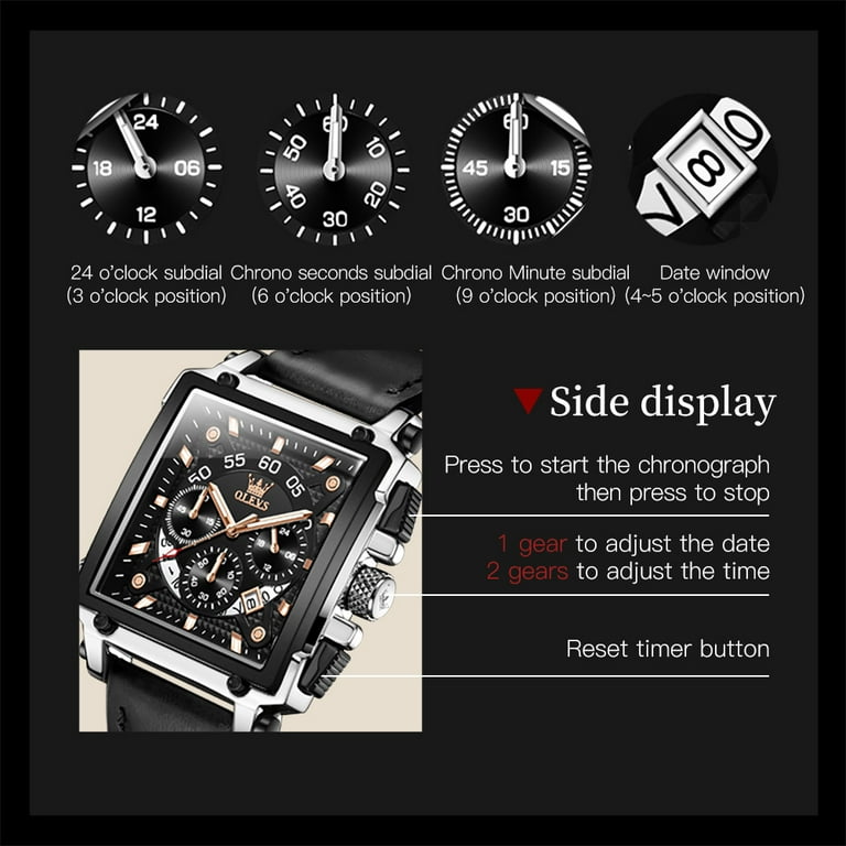 OLEVS Square Watches for Men Brown Leather Chronograph Fashion Business Watch Luminous Waterproof Casual Wrist Watches Reloj para Hombre Walmart