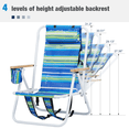 thumbnail image 4 of Tcbosik Folding Beach Chair, Outdoor Camping Chair with 4 Position Adjustable Backrest, Portable Backpack with Cup Holder for Backyard, Garden, Patio, Lawn, Blue & Green Stripes, 4 of 10