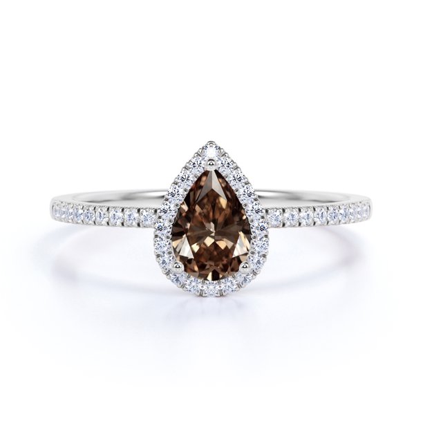 JeenMata Vintage Pear Shaped Chocolate Brown Diamond Halo Engagement