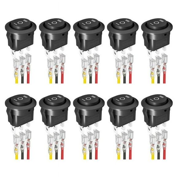 10PCS Round KCD1 Rocker Switch 12V 3 Pin 3 Position on on DC Circle Toggle Switch with Wires for Auto Car Boat