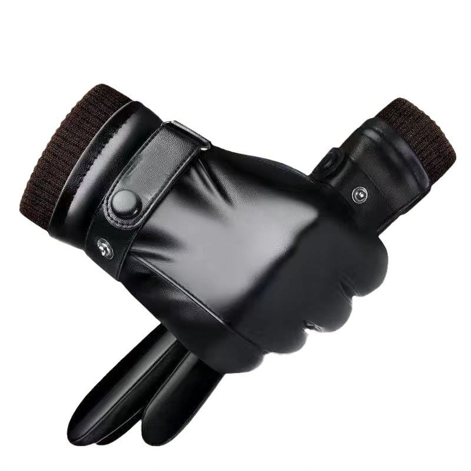 Leather gloves men's winter fleece-lined thick warm riding motorcycle gloves waterproof windproof touch screen outdoor-Hair mouth big seven