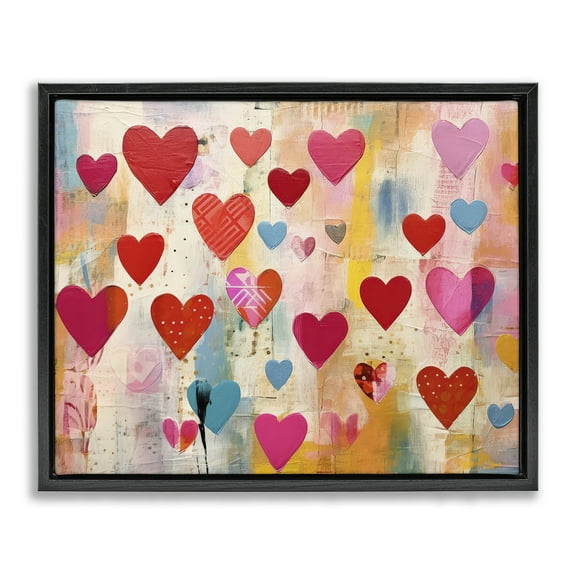 Stupell Industries Playful Patterned Hearts Abstract Painting Black Floater Framed Canvas Art Print Wall Art, 21 x 17