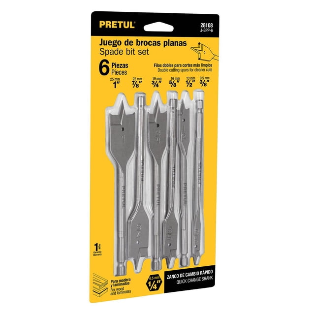 Juego de brocas planas de manita, 6 piezas, Pretul Pretul J-BPP-6