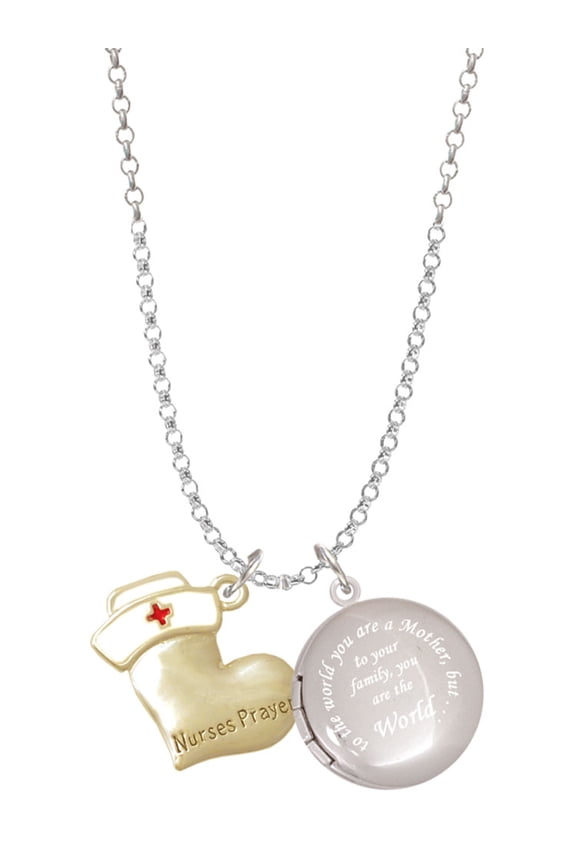Two-tone Nurse's Prayer Heart - Healing Hand To the World You are a Mother Locket Necklace