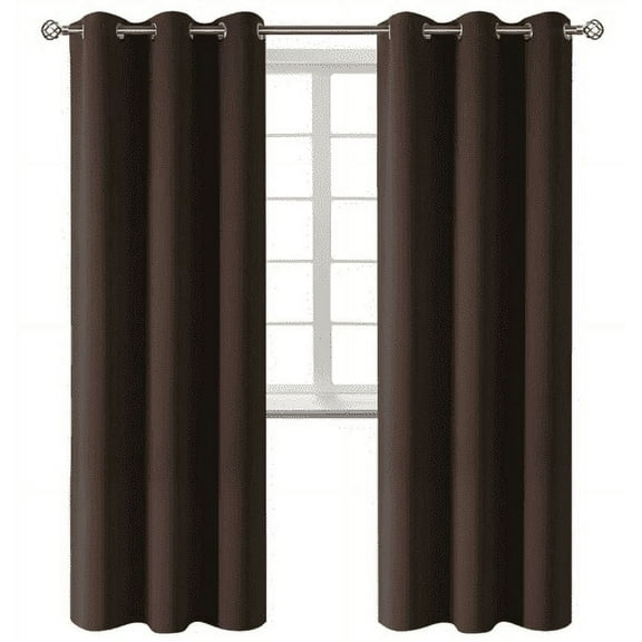 BROWN 2-Piece Outdoor Thermal Blackout Grommet Patio Curtain Panels Set, Two (2) Panels 35" x 84" Each (K68)