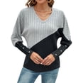 thumbnail image 3 of QAFOPEH Womens Colorblock V Neck Tunic Thin Sweater Lantern Long Sleeve Texture Tops, 3 of 5