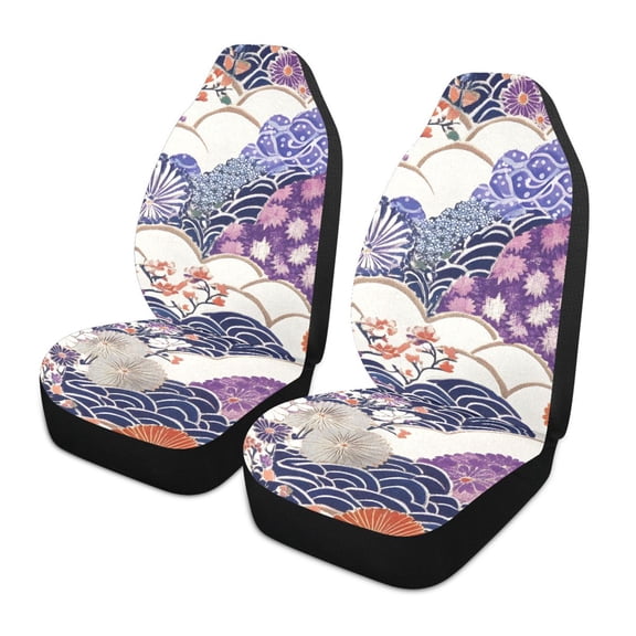 ALAZA Purple Artistic Flower Pattern Car Seat Covers 2 PCs Universal Auto Front Seats Interior Protector