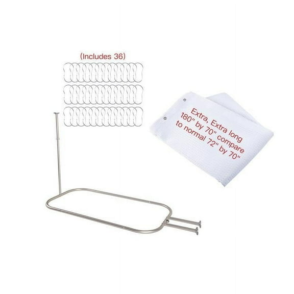 54 x 26 in. Rustproof Aluminum Hoop Oval Shower Rod with Ceiling Support for Freestanding Clawfoot Tub, Brushed Nickel & White