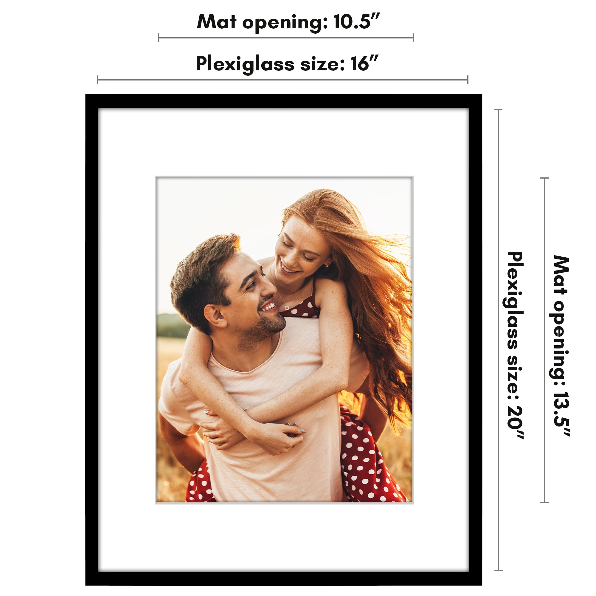 Americanflat 16x20 Picture Frame with Polished Plexiglass with 11x14 Mat Display Photo Streamline - Black