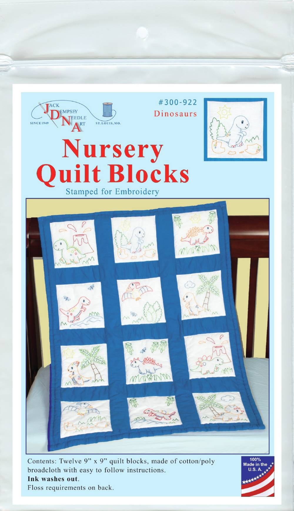 Jack Dempsey Stamped White Nursery Quilt Blocks 9"X9" 12/pkg-Girls 