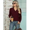 thumbnail image 6 of SOMER Women Sweaters Long Sleeve V Neck Pullover Collar Knitted Sweaters Burgundy, 6 of 6