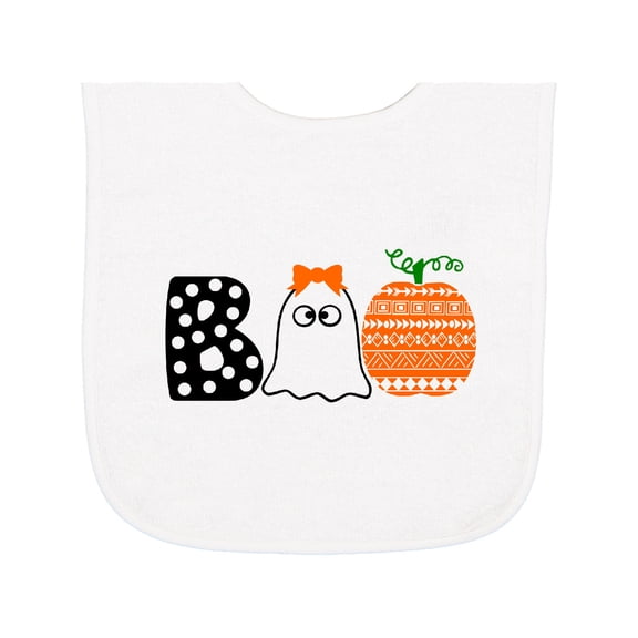 Inktastic Halloween Boo Cute Ghost and Pumpkin Baby Terry Cloth Bib