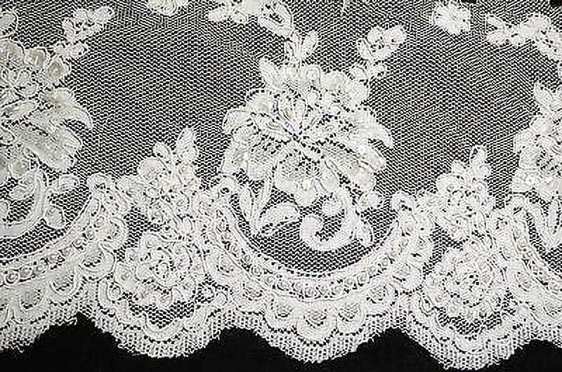 Lily 7.5" White Corded Pearl Beaded Sequins Gorgeous Scalloped Lace Trim by Yard