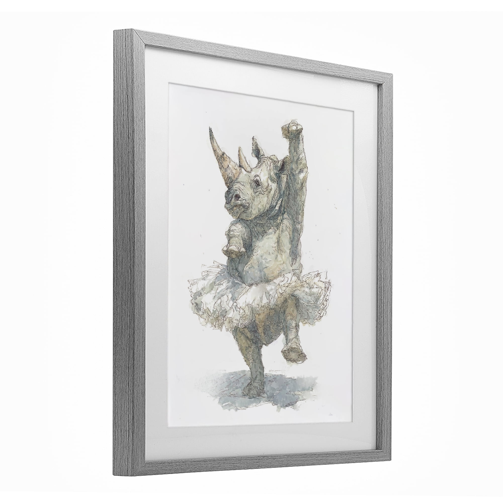 Ballet Rhino Tutu Gray Framed Print Under Glass, design by Ziwei Li