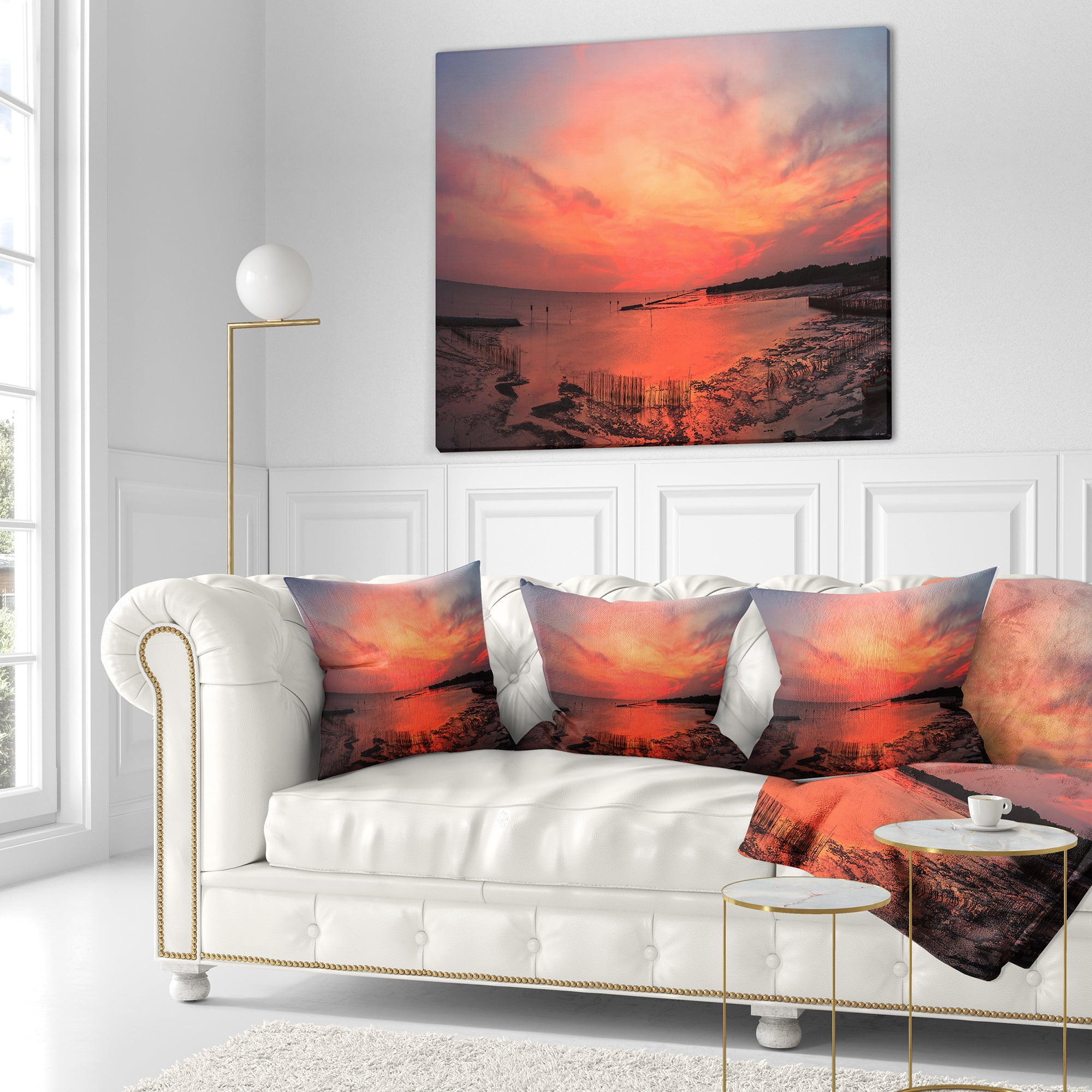 Designart Outstanding Panorama of Sunset in Sea - Seascape Throw Pillow - 18x18